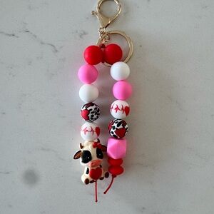 Cute Cow Beaded Keychain